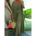 Women's Clothing Large Size Summer Women's Solid Color Dress Loose Pleated V Neck Short Sleeved A Line Long Skirt Female_ecoleips.com