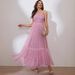 Women's Spring And Summer Fashionable Elegant Mesh Silver Foil Slip Dresses_ecoleips.com