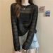 2024 Spring Autumn Knit Sweater, Thin Hollow Out Top For Women, Long Sleeve, Loose Fit, Breathable, Mesh, Simple And_ecoleips.com