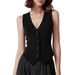 2025 New European And American Women's Fashionable Sleeveless Buttoned V-Neck Cropped Summer Tank Top Vest_ecoleips.com