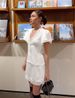 European And American Satin Suit Skirt Women's Spring And Summer New Old Money Wind Lace Splicing Short-sleeved Top Two-piece Women's Clothing_ecoleips.com