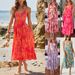 Women's V-Neck Suspender Dress - Sleeveless Pleated Beach Dress With Printed Design | European & American Fashion_ecoleips.com
