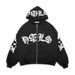 Y2k Streetwear Bubble Letter Hoodie – Oversized Zip-Up Sweatshirt With Drop Shoulder (Cobalt Blue, Black, Dark Green, Charcoal)_ecoleips.com