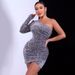 Verve New Style Women's Fashion 2025 Spring Sequin One-Shoulder Long Sleeve Bodycon Dress Gown_ecoleips.com