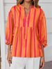 K Women's Fashion Casual Loose Baita Striped V-neck Printed Shirt_ecoleips.com
