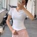 Summer Thin Nylon V-neck Sports Short-sleeved T-shirt Women's Tight And Thin Yoga Clothes Top Fitness Breathable Breathable And Light_ecoleips.com