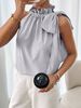 Women's Clothing European American Style Casual High Neck Tie Knot T-Shirt Top Women's Sleeveless Striped Lace_ecoleips.com