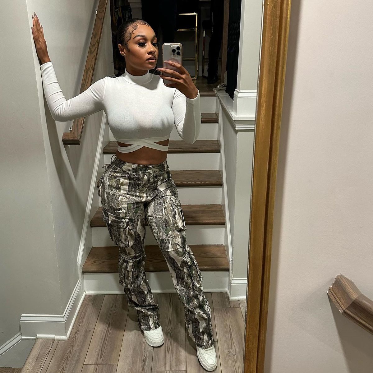 Women's Clothing New Street Fashion Stitching Camouflage Print High Waist Contrast Color Casual Pants_ecoleips.com