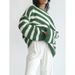 Women's Casual Knit Sweater With Loose Fit, Long Sleeves, Striped And Collarless Design-Wholesale_ecoleips.com