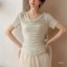 Lyocell Tencel Swing Neck Short Sleeve T-Shirt Women's Summer Waist French Green Shoulder Top_ecoleips.com