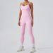 Printed V Neck Sleeveless Pleated Slit DressTwo Piece Contrast Color Sling Sports Jumpsuit One Piece Yoga Suit Backless Outdoor Fitness Jumpsuit_ecoleips.com