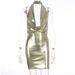 Solid Color Shiny Metallic Special Cowl Neck Sleeveless Halter Backless Bandage Bodycon Dress For Women Party Cocktail_ecoleips.com
