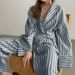 2025 Autumn New Women's Striped Long Sleeve Loose Tie Top High Waist Pants Fashion Casual Set_ecoleips.com