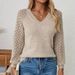Women's Clothing Pullover Long Sleeve Elegant Solid Color Knit Pullover Sweater With Crochet Detailing, Loose Fit V-Neck Long Sleeve Top For Women_ecoleips.com