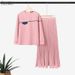 ZANZEA Muslim Womens Modest Skirt Suits Hijabs Long Sleeve Color-Block Blouse & Pleated Maxi Skirt 2 Pieces Sets Ramadan Outfits_ecoleips.com