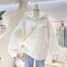 Sweater Women's Fleece Thickened 2026 New Splicing Fake Two Pieces Simple Embroidery Loose Hooded Jacket_ecoleips.com