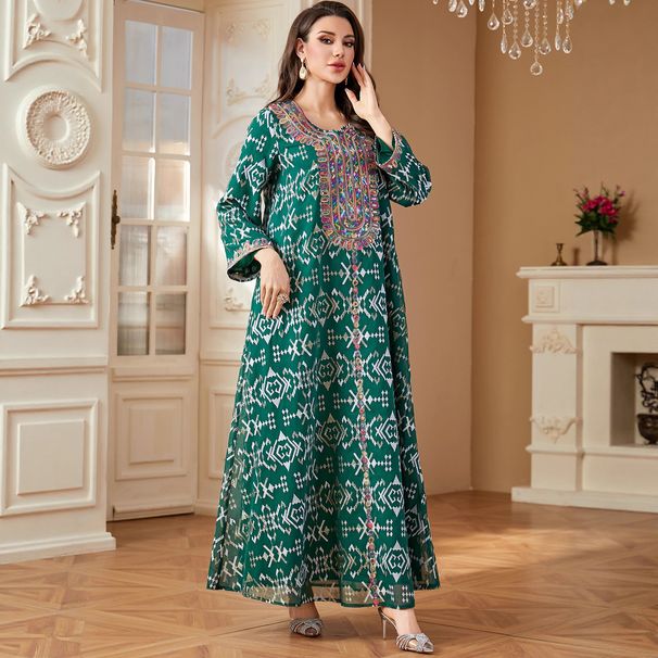Muslim Dress Women"Elegant Embroidered Abaya Dress – Modest Long Robe For Women, Lightweight Polyester Arabic Style Islamic Dress_ecoleips.com