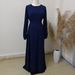Abaya Muslim Rhinestone Long Robe Middle East Dubai Round Neck Pullover Belt Dress_ecoleips.com