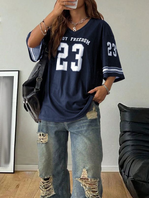 New Hot Women Los Angeles Jerseys Coolane Summer Drop Shoulder Oversized Football Jersey Tee With Letter Print Couple Same Style_ecoleips.com