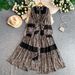 Retro High-End Lace Patchwork Leopard Print Stand Collar Dress for Women Elegant Full Skirt Belted Waist Summer Style European And American_ecoleips.com