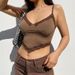 Cross-border European And American Style Lace Trim Vintage Brown Backless V-neck Camisole Women's Sleeveless Top_ecoleips.com