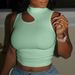Women's Clothing Green Solid Color High Waist Stitching Pullover Navel Exposed Round Neck Slim Fit Small Short Vest_ecoleips.com