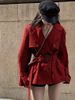 Red Trench Coat For Petite Women, Autumn Winter Style, Double-breasted, Fashionable And Versatile, Mid-length Top_ecoleips.com