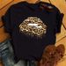 European And American Cross-border Foreign Trade Women's Clothing, Sexy Lips Print Round-neck Short-sleeve T-shirt Top_ecoleips.com