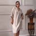 Women's Clothing Fashion Leisure Cotton And Linen Ladies V Neck Loose Large Size Dress_ecoleips.com