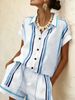 Summer Women's Clothing Set American Style Color Block Short Sleeve Collared Shirt And Shorts_ecoleips.com