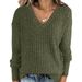 Women's Brushed Striped V-Neck Long Sleeve T-Shirt – Soft & Stretchy Knit Top With 3D Pattern (15 Trendy Colors, Relaxed Fit, Spring Essential)_ecoleips.com