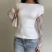 Women's American Style Slim Fit Long Sleeve T-Shirt Lace Patchwork Sexy Top Casual Elegant Fashion For Spring/Autumn Summer_ecoleips.com