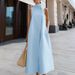 New Office Sleeveless Pocket Vest A-line Dress Ladies Casual Street Stand Collar Solid Long Dress Fashion Irregular Summer Dress_ecoleips.com