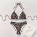 Women's Clothing Lace Up Leopard Print Sexy Bikini Split Swimsuit_ecoleips.com