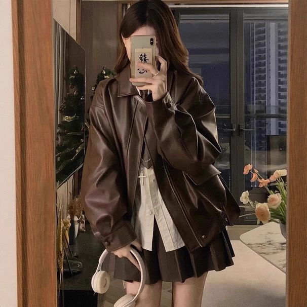 ng2510292 Short For Women New Winter American Style Petite Leather Jacket Spring Autumn Top_ecoleips.com