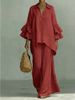 Women's Casual Solid Color Shirt-Collar Two-Piece Lounge Pants Set Comfortable Outfit_ecoleips.com