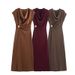 Women's Elegant Pleated Sleeveless Dress Fashionable European American Style Autumn_ecoleips.com