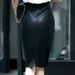 Women's Clothing High Waist Slim Slit Leather Stylish High-Waist PU Leather Pencil Skirt With Side Slit - Slim Fit Bodycon Mini Skirt For Women, Black_ecoleips.com