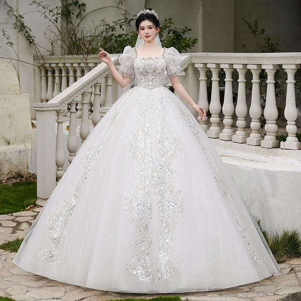 High End French Style Bridal Dress New Long Train Luxury Texture Wedding Gown For Pregnant Women And Petite Women_ecoleips.com