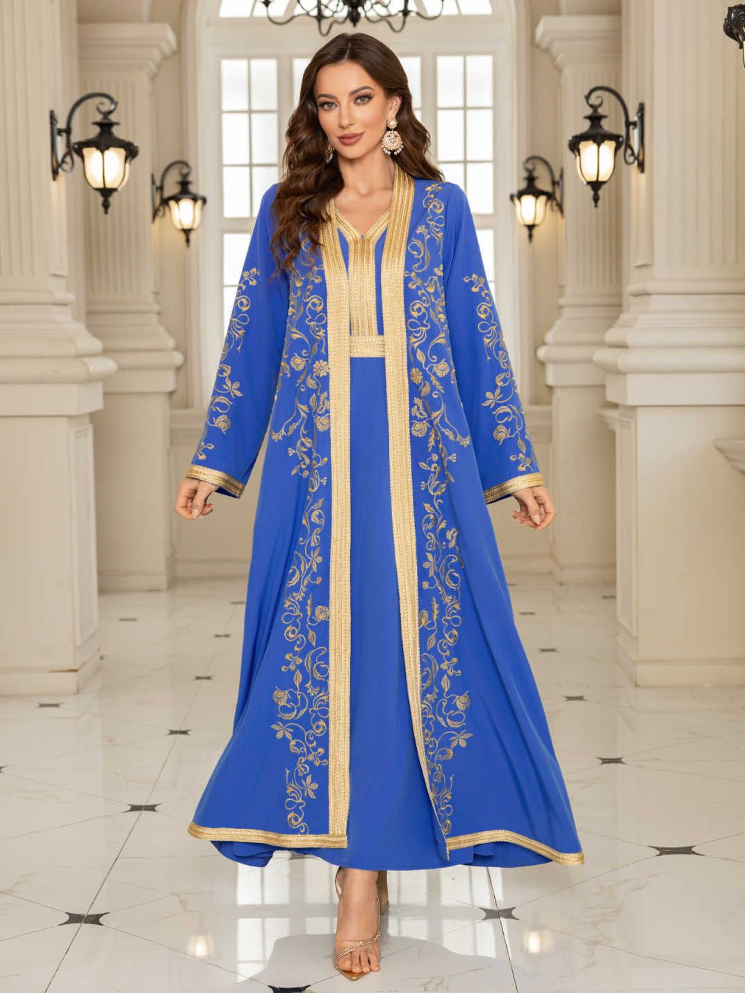 Modest Abaya Dress Elegant Embroidered Abaya – Flowy Open-Front Robe With Intricate Embroidery_ecoleips.com