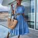 European And American Cross-border Women's Clothing 2026 Spring-summer New Fashion Waist-cinching Simple Round-neck_ecoleips.com