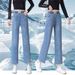 Elastic High-waisted Women's Jeans Spring And Autumn, Loose Fit, Cropped Length, Slimming, Versatile, Straight-leg Pants_ecoleips.com