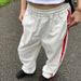 Retro Color Blocked Casual Straight Leg Pants Spring Summer INS Style Striped Patchwork Wide Leg Loose Fitting Sporty Long Pants_ecoleips.com