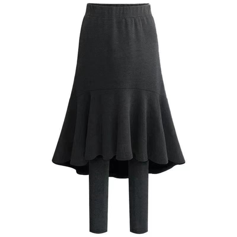 Women's Clothing Autumn And Winter Fishtail Skirt Two Piece Leggings Skirt Thickened Velvet One Piece Pants Warm Tights_ecoleips.com