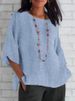 Women's Clothing Spring And Summer Round Neck Cotton And Linen Solid Color Loose Tops T Shirts_ecoleips.com
