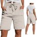 Summer High-Waisted Women's Shorts with Pockets Double Layer Pleated Cotton Drawstring 5-Point European American Style_ecoleips.com