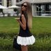 Sweet & Fresh A-Line Mini Dress With Round Neck & Button Detail - Polyester Blend, High Waist, Black_ecoleips.com