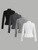 Women's Clothing Women's Solid Color Casual High Neck Long Sleeve T-Shirt Set 4-Piece Long Sleeve For Formal & Casual_ecoleips.com