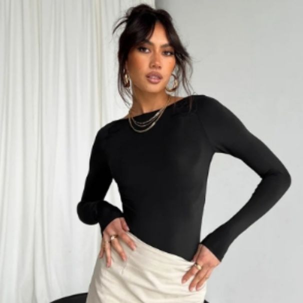 2026 Spring/Autumn Women's Plain-Color Round-Collared Long-Sleeved Basic T-Shirt_ecoleips.com