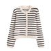 K Gold Button Contrasting Striped Round Neck Small Fragrant Style Knitted Cardigan For Women, Loose Short Style, Outer Sweater Jacket_ecoleips.com